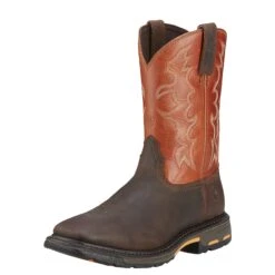 Ariat 10005888 Men's Workhog Orange Square Toe Cowboy Boots 11 Ariat 10005888 Men's Workhog Orange Square Toe Cowboy Boots -Men's Work Boots Store 10005888 3 4