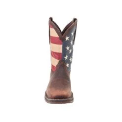 Durango Boots: Men's DB5554 Brown Rebel 12 Inch American Flag Pull On Square Toe Boot -Men's Work Boots Store db5554 front