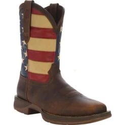 Durango Boots: Men's DB5554 Brown Rebel 12 Inch American Flag Pull On Square Toe Boot -Men's Work Boots Store db5554 reg