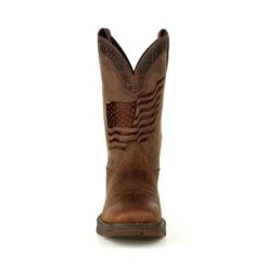 Durango Boots: Men's DDB0314 Brown Rebel Distressed Flag Pull On Square Toe Western Boot -Men's Work Boots Store ddb0314 front
