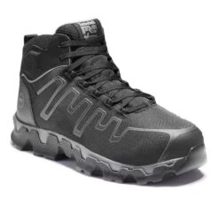 Timberland Pro Shoes: Men's A1JYQ Black Grey PowerTrain Mid Alloy Toe Athletic Work Shoes