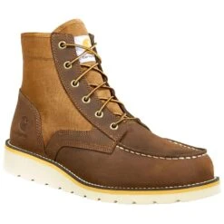 Carhartt Boots: Men's FW6035-M Brown Leather And Nylon 6-Inch Soft Toe Wedge Work Boot