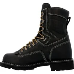 Georgia Boots: Men's GB00603 Black Plain Toe 8" USA Made Logger Waterproof Work Boot -Men's Work Boots Store gb00603 instep profile