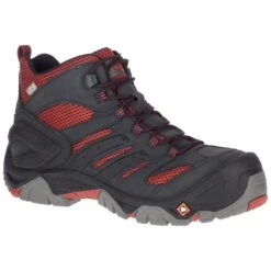Merrell Boots: Men's J35191 Black Red Strongfield Composite Toe Waterproof Work Hiker -Men's Work Boots Store j35191
