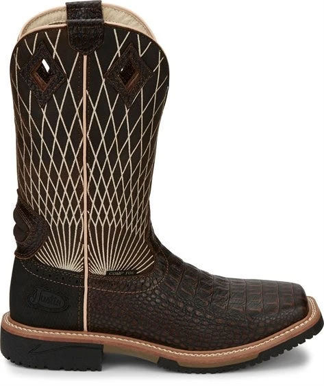 Justin Boots: Men's SE4833 Brown Composite Square Toe Derrickman Cowboy Work Boot 4 Justin Boots: Men's SE4833 Brown Composite Square Toe Derrickman Cowboy Work Boot - Image 2