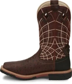 Justin Boots: Men's SE4835 Brown Ostrich Print Composite Square Toe Derrickman Cowboy Work Boots -Men's Work Boots Store se4835 617x563 instep