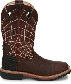 Justin Boots: Men's SE4835 Brown Ostrich Print Composite Square Toe Derrickman Cowboy Work Boots -Men's Work Boots Store se4835 617x563 profile